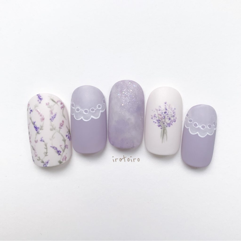 ラベンダーネイルの描き方と使用するカラージェル Lavender Nail Irotoiro